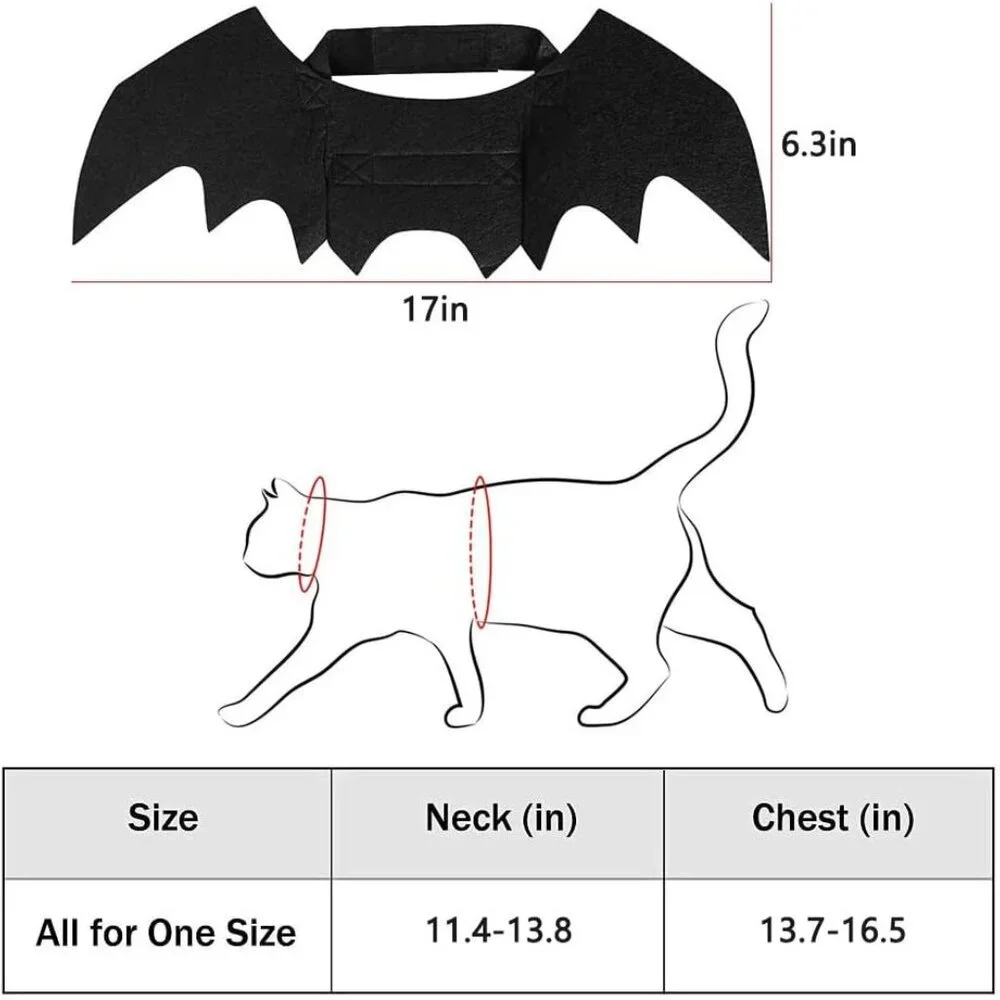 Adjustable Halloween Bat Wing Costume for Small Dogs and Cats - Black Magic